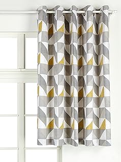 Julian Charles Delta Grey Yellow Luxury Lined Eyelet Curtains