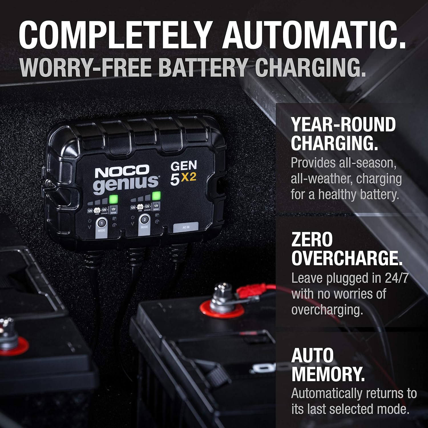 NOCO Genius GEN5X2, 2-Bank, 10-Amp (5-Amp Per Bank) Fully-Automatic Smart Marine Charger, 12V Onboard Battery Charger, Battery Maintainer And Battery Desulfator With Temperature Compensation: Automotive