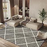 SAFAVIEH Hudson Shag Collection Area Rug - 8' x 10', Grey & Ivory, Modern Trellis Design, Non-Shedding & Easy Care, 2-inch Th