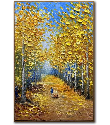 Tiancheng 24x36 Inch Hand-Painted Oil Painting On Canvas - Autumn Forest Landscape With Wooden Frame, Modern Wall Art