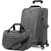 Travelpro Maxlite 5 Softside Carry-On &amp; Tote 2-Piece Set, Grey, (Tote/21) | Expandable With 4 Spinner Wheels and Personal Item Size Underseat Bag, Lightweight Travel for Men &amp; Women