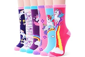 EBMORE Kids Girls Socks Cotton Crew Cute Animal Pattern Fashion Fun Novelty Socks 6 Pack