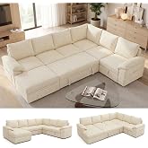 SUAWY 106 Inch Modular Sectional Sofa with Pull Out Bed,L Shaped 5 Seat Sectional Sleeper Sofa with Storage,Sectional Couches for Living Room,Cloud Modular Couch,Removable Sofa Cover, Beige