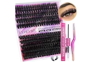 Eyelash Extension Kit Fluffy Lash Extension Kit D Curl Lash Clusters Kit Thick Volume Individual Lashes 200 Pcs DIY Lash Extension Kit with Lash Bond and Seal Lash Tweezers (60D80D,10-18mm) by EYDEVRO