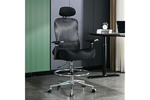 BLISNEST Ergonomic Drafting Chair 500Lbs, Mesh Executive Tall Office Chair, High Back Standing Desk Chair with Adjustable Headrest, Back, Arm & Foot Ring, Swivel Computer Gaming Chairs for Standing Desk, Black