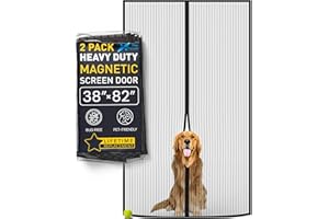 Flux Phenom Magnetic Screen Door (2 Pack) - Bugs Out, Breeze in - 9min Install Auto-Sealing Heavy Duty Double Stitched Mesh, Hands Free Sliding & Patio Doors Net, Pet & Kid Friendly, 38 x 82 Inch