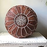 Tan Moroccan Leather Round Pouf