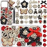 BELICEY Junk Case Charms Red Black Bow Flower Charm for Phone Cases 3D Gold Butterfly Rhinestone Junk Case Kit Elegant Heart Rose Bear Big Charms Customizing DIY Craft Accessories