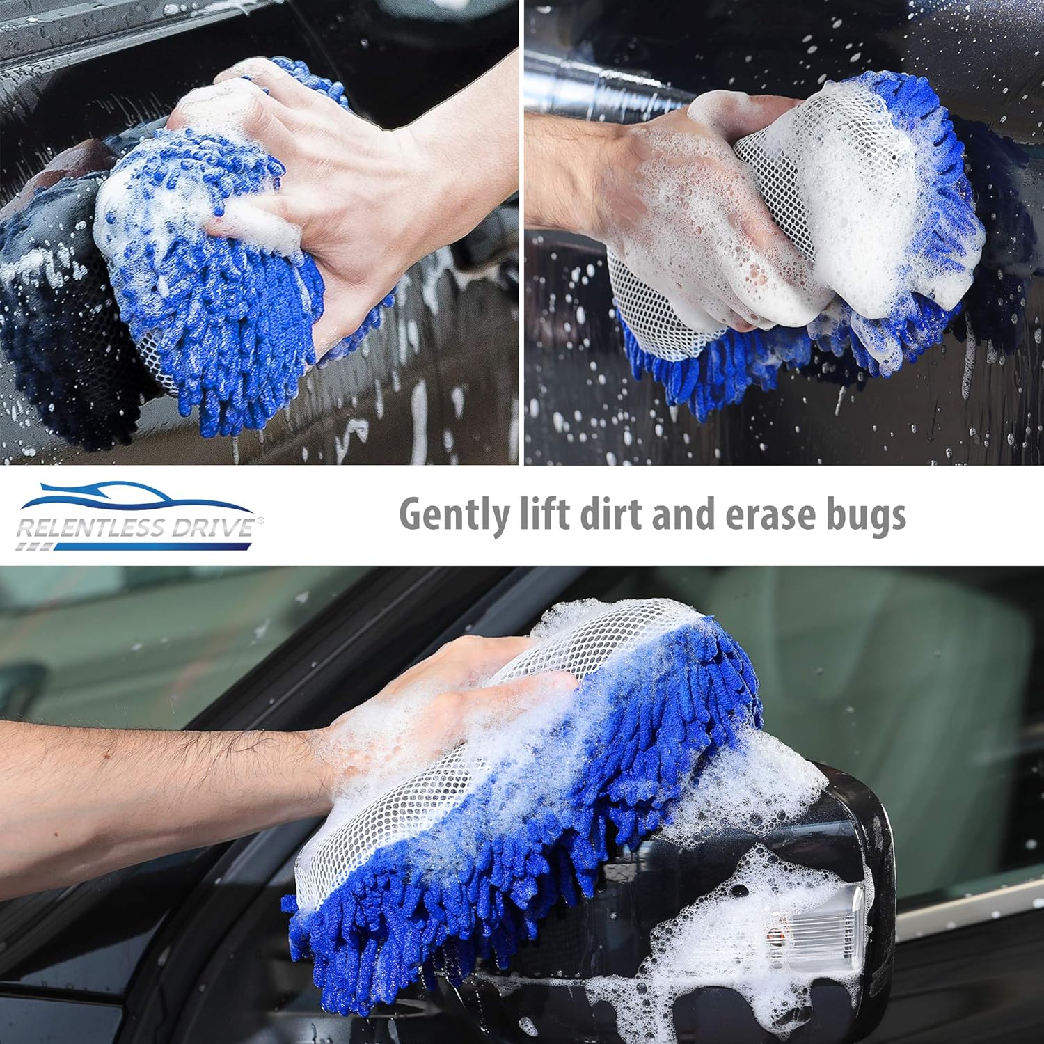 Relentless Drive Ultimate Microfiber Car Wash Sponge - Premium Chenille Microfiber - Lint Free - Scratch Free - Ultra Soft Automobile Cleaning Sponge - 1 Pack: Automotive