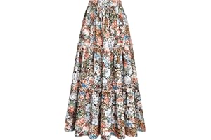 Arolina Women's Summer Maxi Skirt Trendy High Waist Pleated Ruffle Long Skirts Flowy Beach Boho Skirt Dress with Pockets