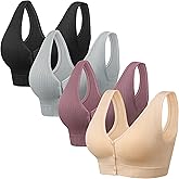 Angelhood Front Close Wireless Bras for Women, Smoothing Padded Bralette, Comfortable Snap Closing Bras, 4 Pack