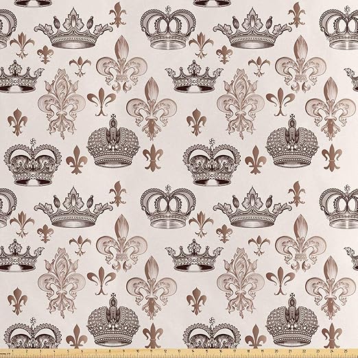 Amazon.com: Lunarable Fleur De Lis Fabric by The Yard, Crowns and Fleur