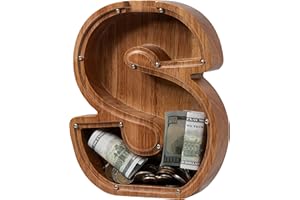 ladenk Large Wooden Kids Letter Piggy Bank - Piggy Bank for Boys Girls - Alphabet Money Bank with Initial S - Coin Bank for Birthday