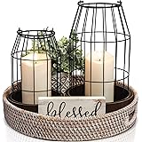 Rustic Farmhouse Lantern Decor - Stylish Decorative Lanterns for Your Living Room, Fireplace Mantle or Kitchen Dining Table -