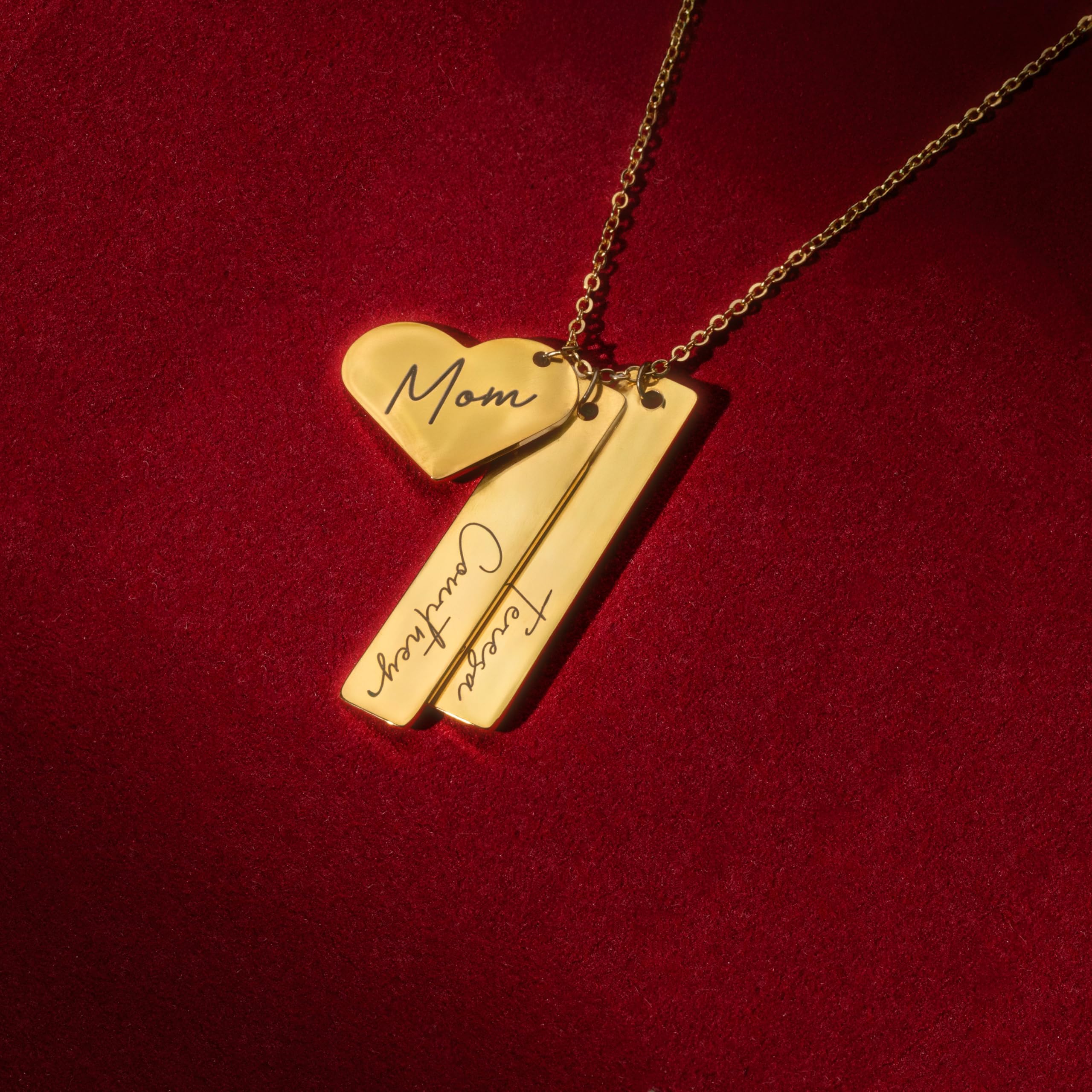 MignonandMignon Custom Name Necklace Personalized Engraved Gold Bar Necklace, Kids’ Names, Heart Charm, Gift for Mom, Unique Birthday Jewelry for Women - H8N
