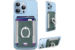TopMade for MagSafe Wallet with Phone Grip, 3-in-1 Strong Magnetic Phone Wallet Fit 7 Cards Holder for iPhone 16/15/14/13/12 Series, Phone Ring Stand, RFID Blocking, Leather, Slim, Green