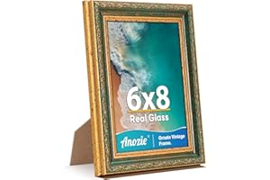 Anozie Vintage 6x8 picture frame, Antique Gold Photo Frames with HD Glass Front,Ornate 6x8 frame Display for Wall Décor,1 Pac