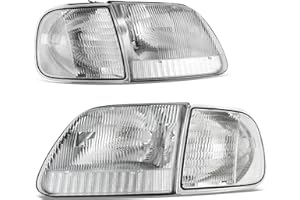AUTOSAVER88 Headlight Assembly Compatible with 97-03 Ford F-150/97-02 Ford Expedition Pickup Headlamp Replacement Chrome Housing Clear Lens