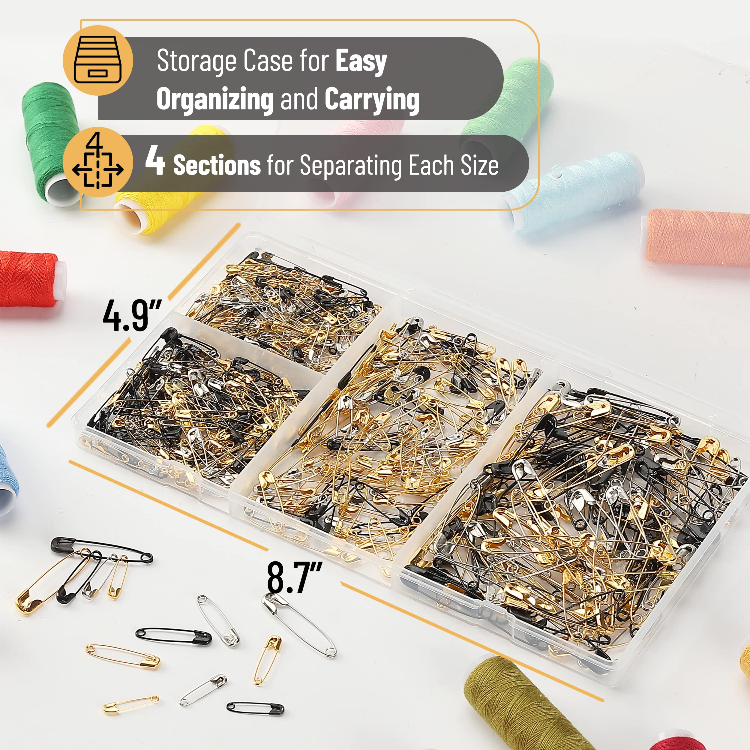 Mr. Pen Assorted Safety Pins - 600 Pack, Small & Large Sizes, Assorted Colors, Ideal for Clothes
