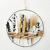 Yuntau 11.81 inch Boho Hoop with Dried Flower Wall Hanging Decoration Floral Hoop Wreaths Rustic Farmhouse Metal Ring with Jute Cord Blooms Metal Floral Garland for Window Door Home Room Wedding Decor