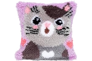 Beyond Your Thoughts DIY Latch Hook Kits Cute Cat Pillow Cover Pattern Printed Crochet Needlework Crafts for Kids Adults and Beginners Family Decoration16.5 * 16.5 in BZ983