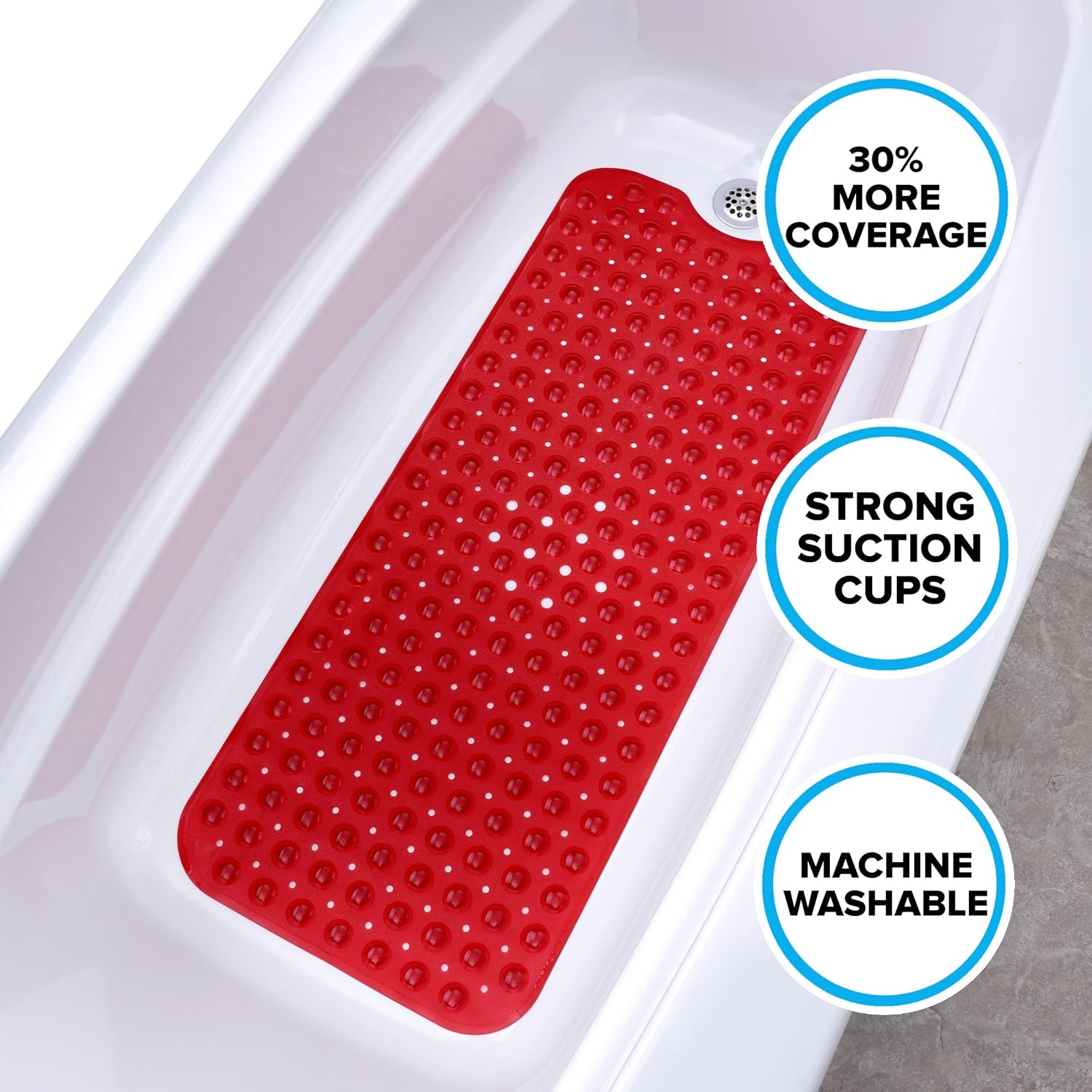 SlipX Solutions Extra Long Bath Mat 39 x 16 Inch, Non-Slip Traction for Tubs & Showers, Longer Than Standard Bathtub Mats (200 Suction Cups, Red): Home & Kitchen