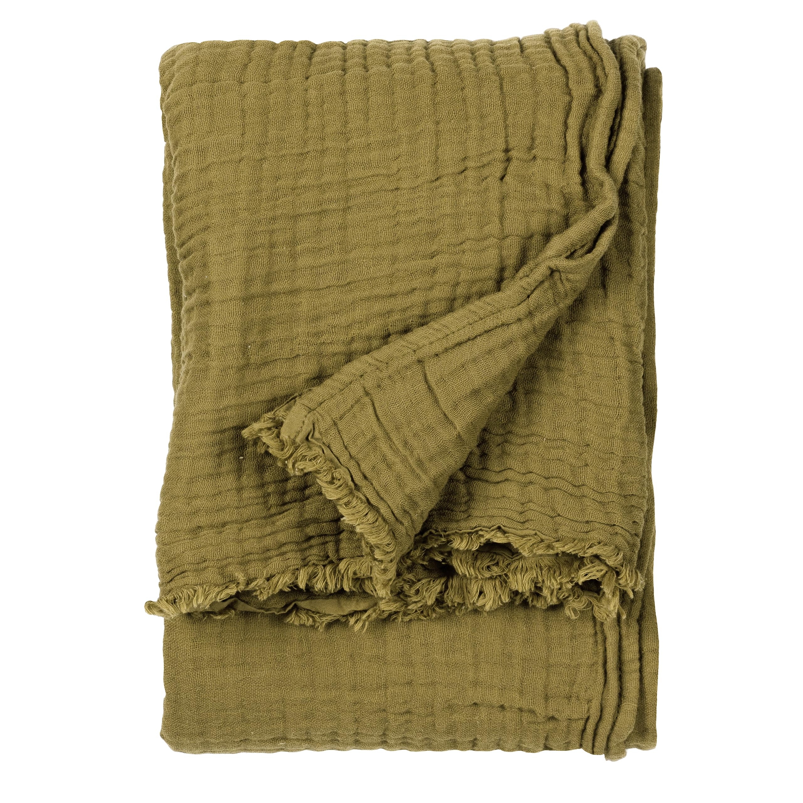 Yard furn Lark Cotton Muslin Throw – Soft Crinkle Texture Blanket (Khaki – 130x180cm)