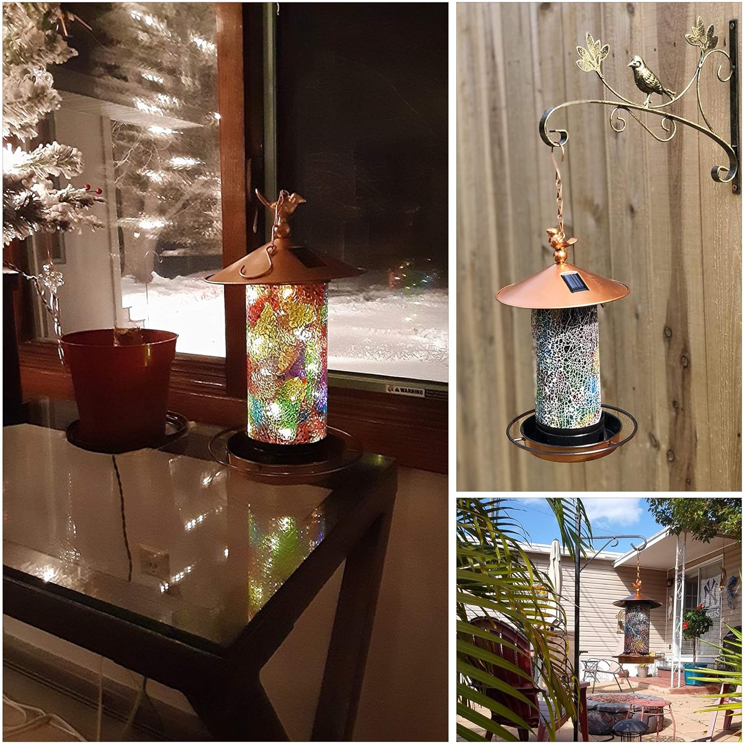XDW-GIFTS 2020 Newest Solar Wild Bird Feeder Hanging for Garden Yard Outside Decoration, Waterproof Mosaic Lantern Design Feeder for Birds, Solar Bird Feeder as Gift Ideas for Bird Lovers(15 Inches) : Garden & Outdoor