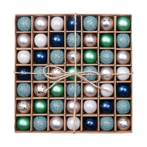 Valery Madelyn Christmas Baubles for Christmas Tree Decoration, 49 Pieces 3cm Artic Village and Silver Blue Shatterproof Ball Ornaments