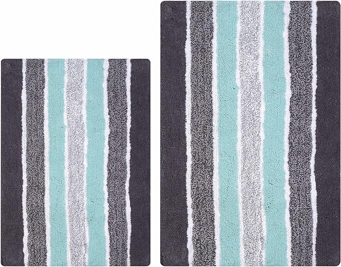 2Piece Cotton Alpine Stripe Bath Rug Set 100 Cotton