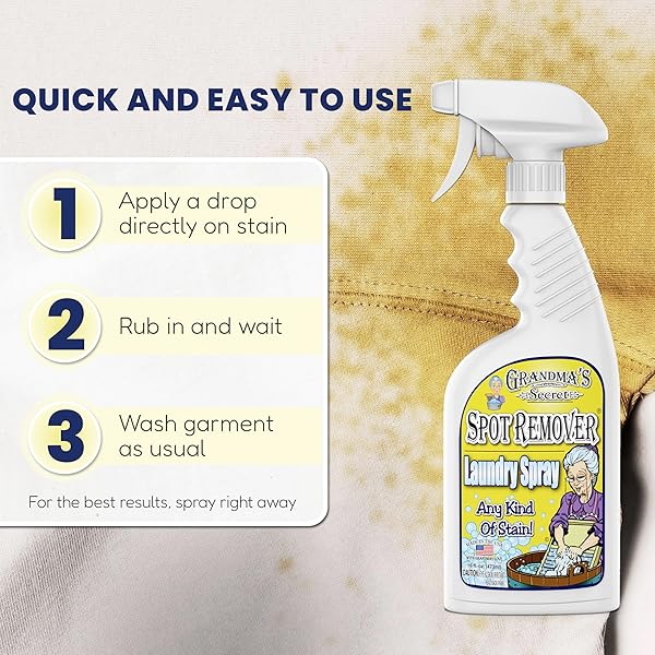 GRANDMA’S SECRET SPOT REMOVER LAUNDRY SPRAY – CHLORINE, BLEACH AND TOXIN-FREE STAIN REMOVER – STAIN REMOVER FOR CLOTHES – FABRIC STAIN REMOVER REMOVES OIL, PAINT, BLOOD AND PET STAINS – 16 OUNCE