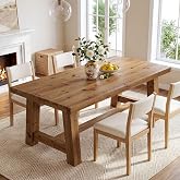 TRIBEWOOD 63-Inch Solid Wood Rectangular Dining Table, Natural Wood | Farmhouse Style, Thick Tabletop, Seats 4-6 People, Trestle Base, Kitchen &amp; Dining