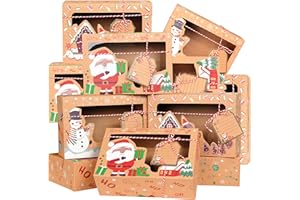 PARMA77 15 Pcs Christmas Cookie Boxes - Christmas Treat Boxes for Donuts Cupcake Candy Gift Giving, Holiday Gift Baking Box Christmas Kraft Paper Boxes with Christmas Tags & Ribbons