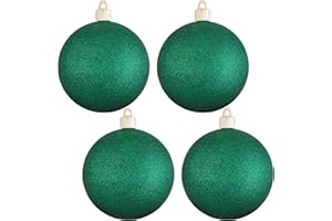 Christmas By Krebs 4" (100mm) Emerald Green Glitter [4 Pieces] Solid Commercial Grade Indoor and Outdoor Shatterproof Plastic, Water Resistant Ball Ornament Decorations