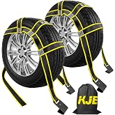 KJE 2 Pack Reflective Tow Dolly Straps Heavy Duty,Car Tow Dolly Basket Straps with Flat Hook, 10,000 lbs Breaking Strength, Fits 14"-19" Tires Wheels for Car Hauler Trailer