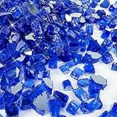 Sunnyglade 18-Pound Fire Glass - 1/2 inch, High Luster Reflective Tempered Glass Rocks for Fireplace, Fireglass for Fireplace Fire Pit, Safe for Outdoors and Indoors Firepit (Blue, 18 Pounds)