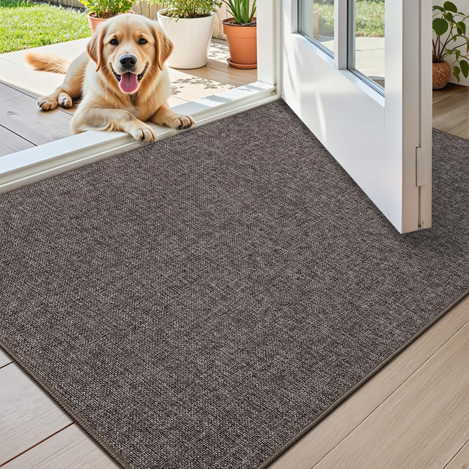 Photo 1 of Color&Geometry Small Ultra Thin Indoor Door Mat (Rolled-up NO Creases) 17"x30", Non Slip Rubber Backed Dirt Trapper Door Mat Indoor Entrance, Low Profile Entryway Mat, Easy Clean, Grey-Brown Linen