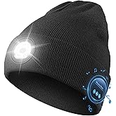 TOUCH TWO Bluetooth Beanie with Light, HD Stereo Sound, USB Rechargeable Headlamp for Hiking Fishing, Gift for Men Women Teen