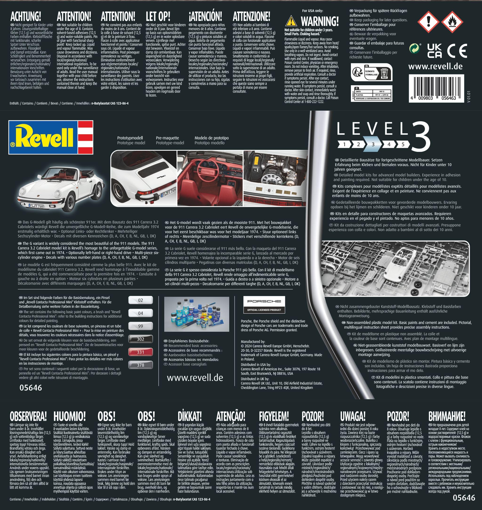 Revell Modellbau, 50 Years of Porsche 911 G-Model, Bausatz, Maßstab 1:24, 115 Teile, Bastelset ab 10 Jahren, Detailgetreues Modell, Automobil, Authentische Nachbildung 7