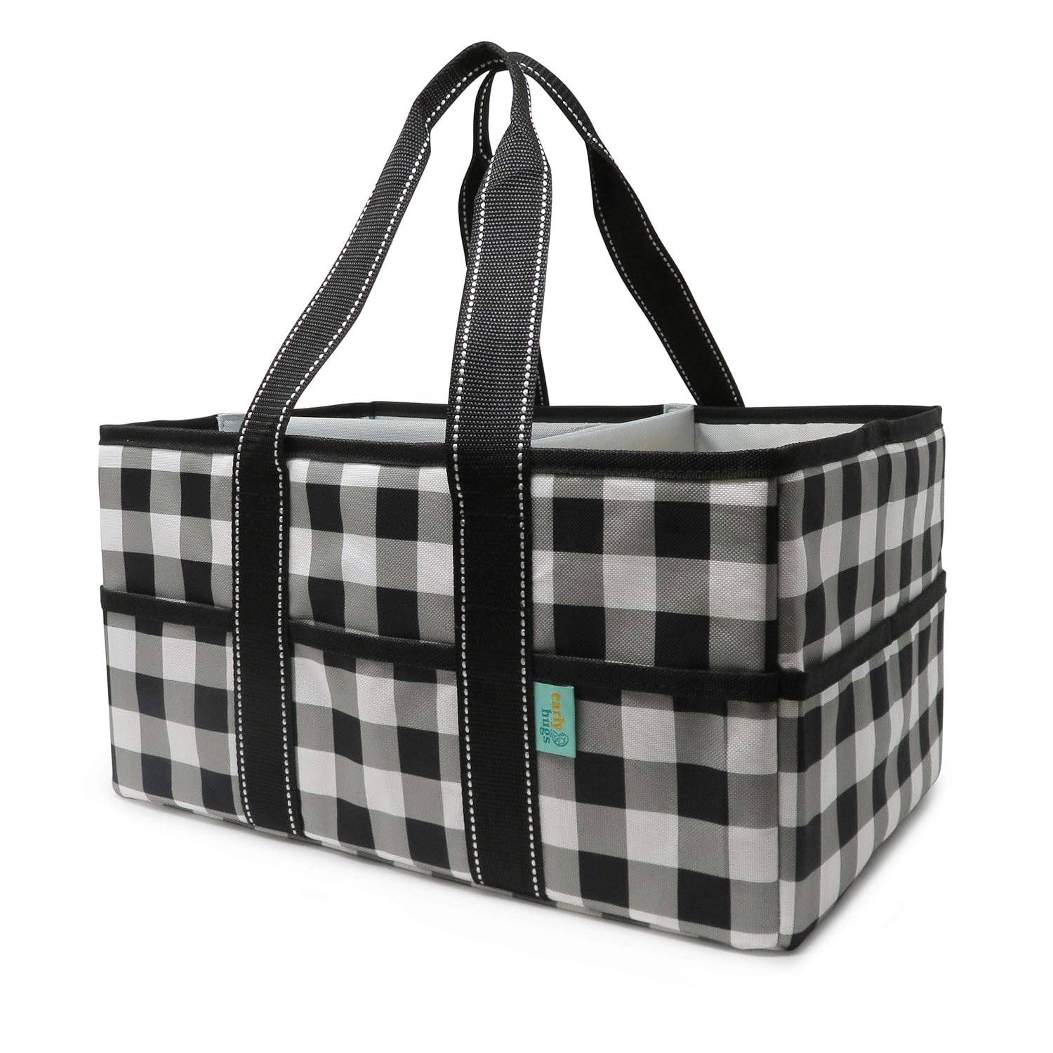 Early Hugs Large Diaper Caddy Organizer, Nursery Storage, Baby Gift Basket, Black & White Plaid