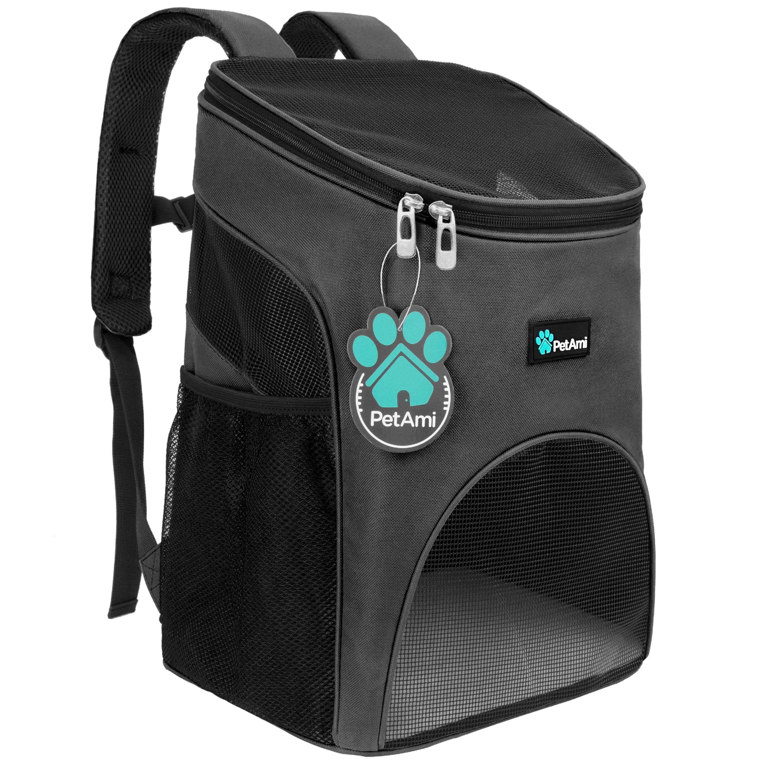 PetAmi Small Dogs and Cat Backpack Carrier, Airline Approved Pet Backpack Carrier, Ventilated, Safety Strap, Buckle Support Designed for Hiking Travel Camping Outdoor, Max 18 lbs (Gray)