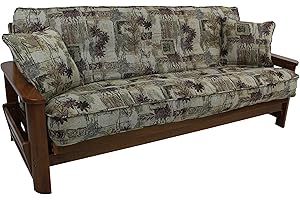 Blazing Needles Patterned Tapestry Double Corded 8" to 9" Futon Cover Set with 2 Throw Pillows (Set of 3), Full, Japanese Gardens