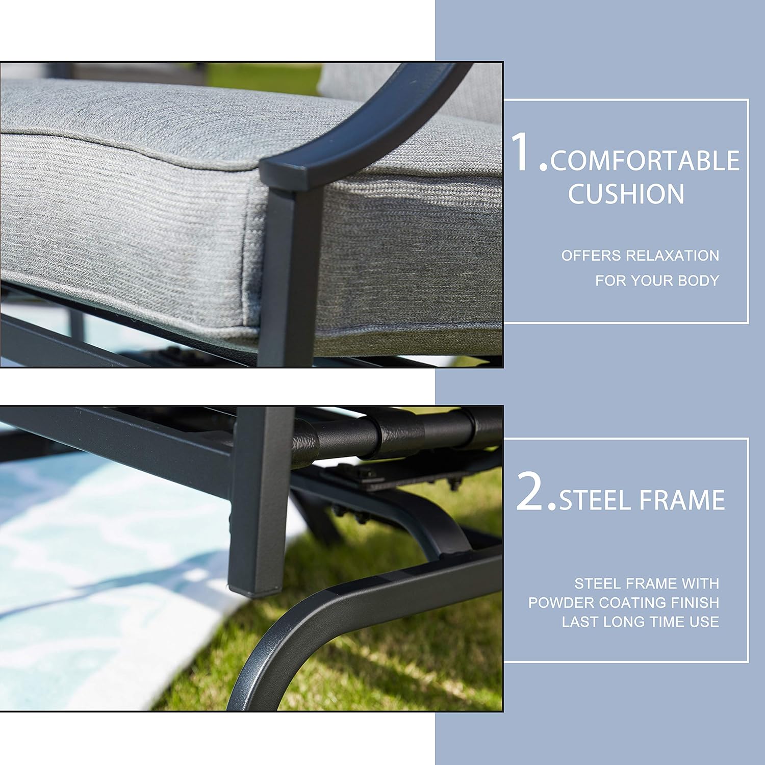 LOKATSE HOME 2 Pieces Outdoor Conversation Furniture Patio Bistro Armchair Set Metal Single Dining Chairs with Cushion, Grey : Garden & Outdoor