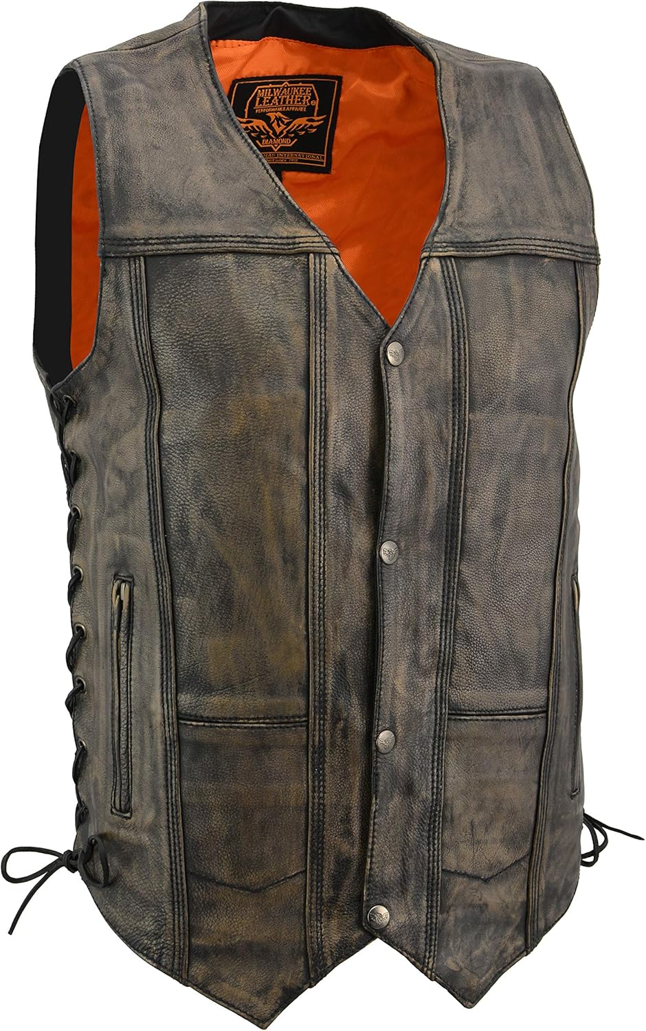 Milwaukee Men's Distressed Brown Motorcycle Biker Leather 10 Pocket