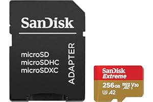 SanDisk 256GB Extreme microSDXC UHS-I Memory Card with Adapter - Up to 160MB/s, C10, U3, V30, 4K, A2, Micro SD - SDSQXA1-256G