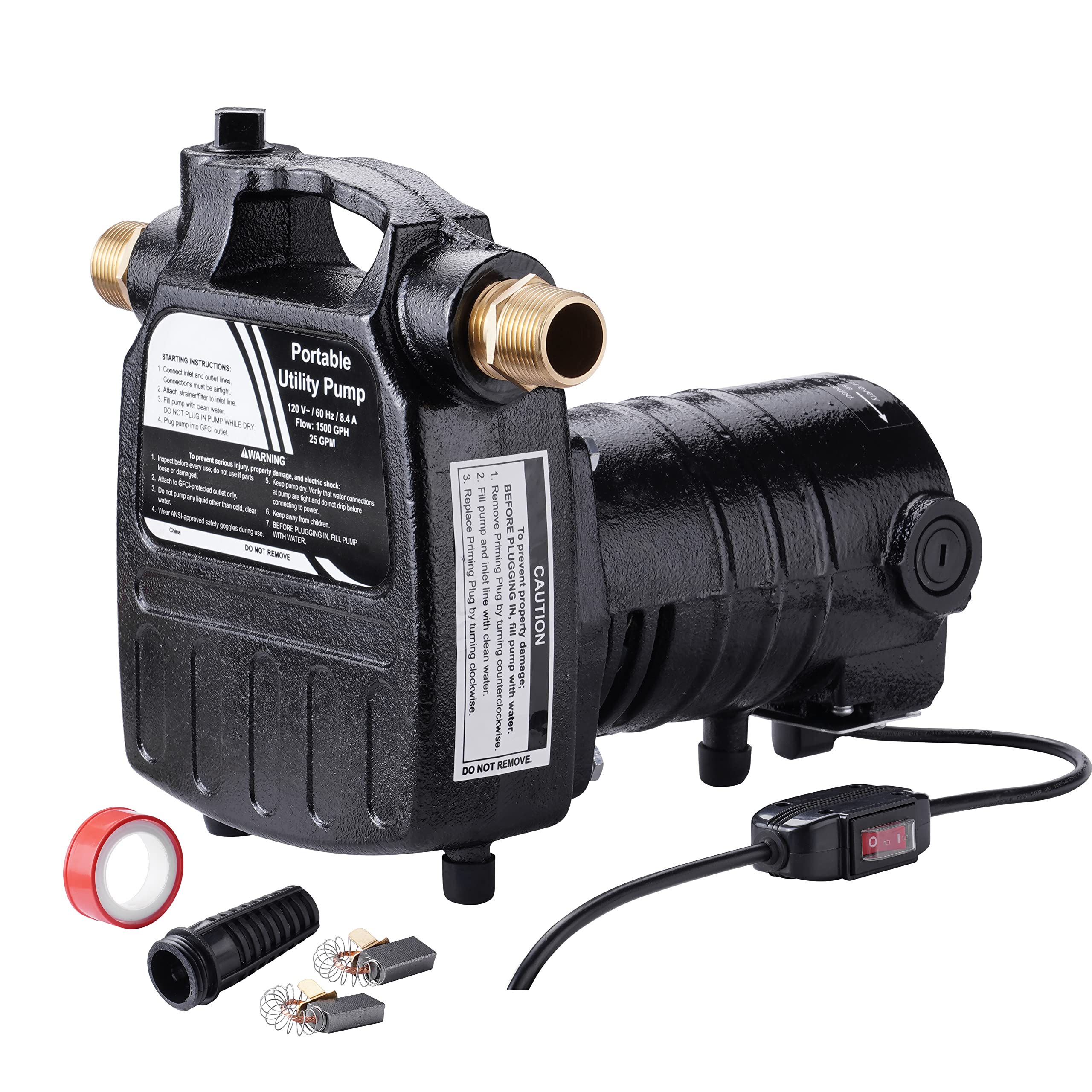 Photo 1 of EXTRAUP 115Volt 1/2HP 1500 GPH Upgraded Heavy Duty High Pressure Cast Iron Casing Water Transfer Utility Pump with ON/OFF Switch,Brass Connectors and Suction Strainer Black