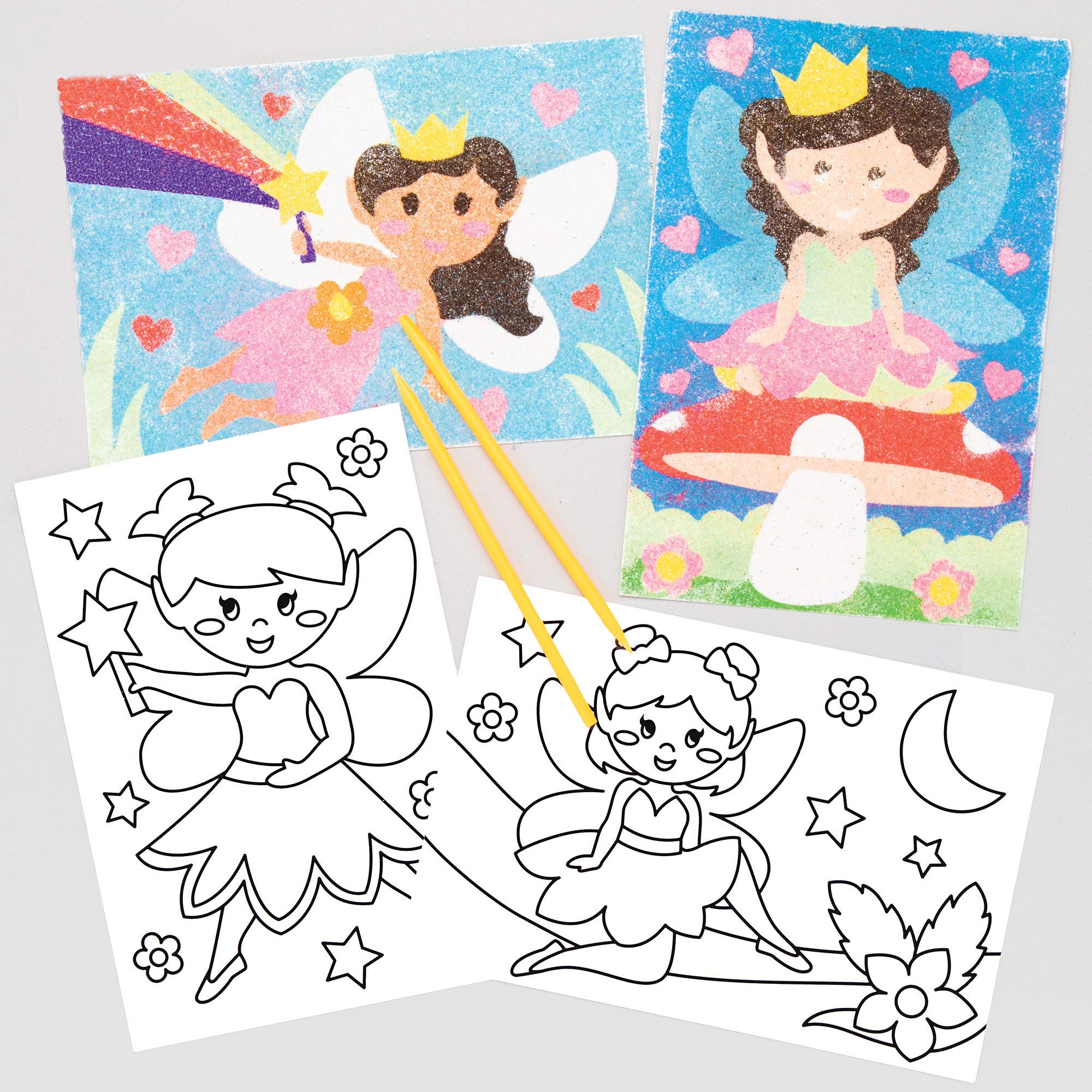 Baker Ross Fairy Sand Art Pictures, Self Adhesive Pre-designed Images for Childrens Sand Art (8 Pack), AT538