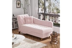 DAMAIFROM Chaise Lounge Chair Indoor with Storage, Adjustable Armrest Recling Reading Chair Sleeper Sofa Bed with Pillow,3 in 1 Velvet Futon Lounge Chair for Living Room Bedroom, Pink