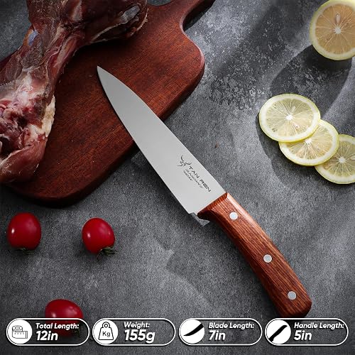 thumbnail image 2 of Gyuto Chef Knife - 8 Inch Professional Hand Forged Kitchen Chef Knife High Carbon Japanese Aus 8 Stainless Steel Chef Knife With Rosewood Handle Gift Box 2 of 12