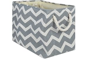 DII Collapsible Polyester Storage Basket, Large/18" x 12" x 15", Gray Chevron
